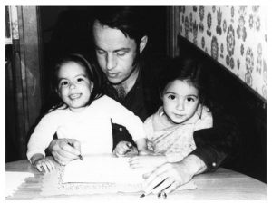 Harold Henriksen, drawing with daughters Elena and Maria, in 1977.