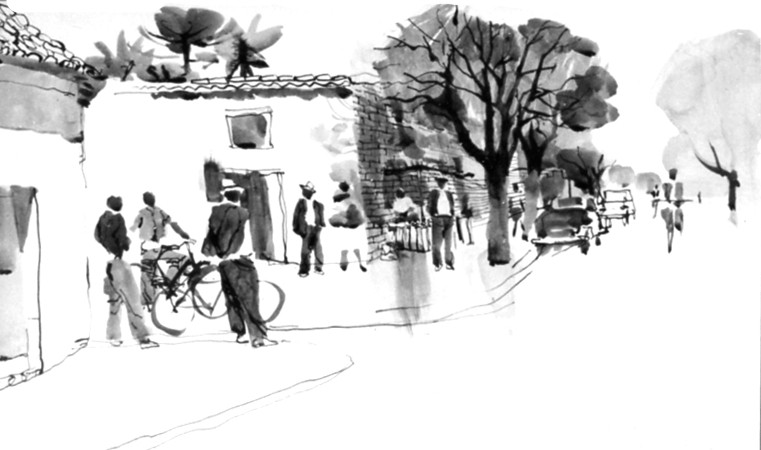 Bolivia watercolor of Cochabamba street scene by Harold Henriksen